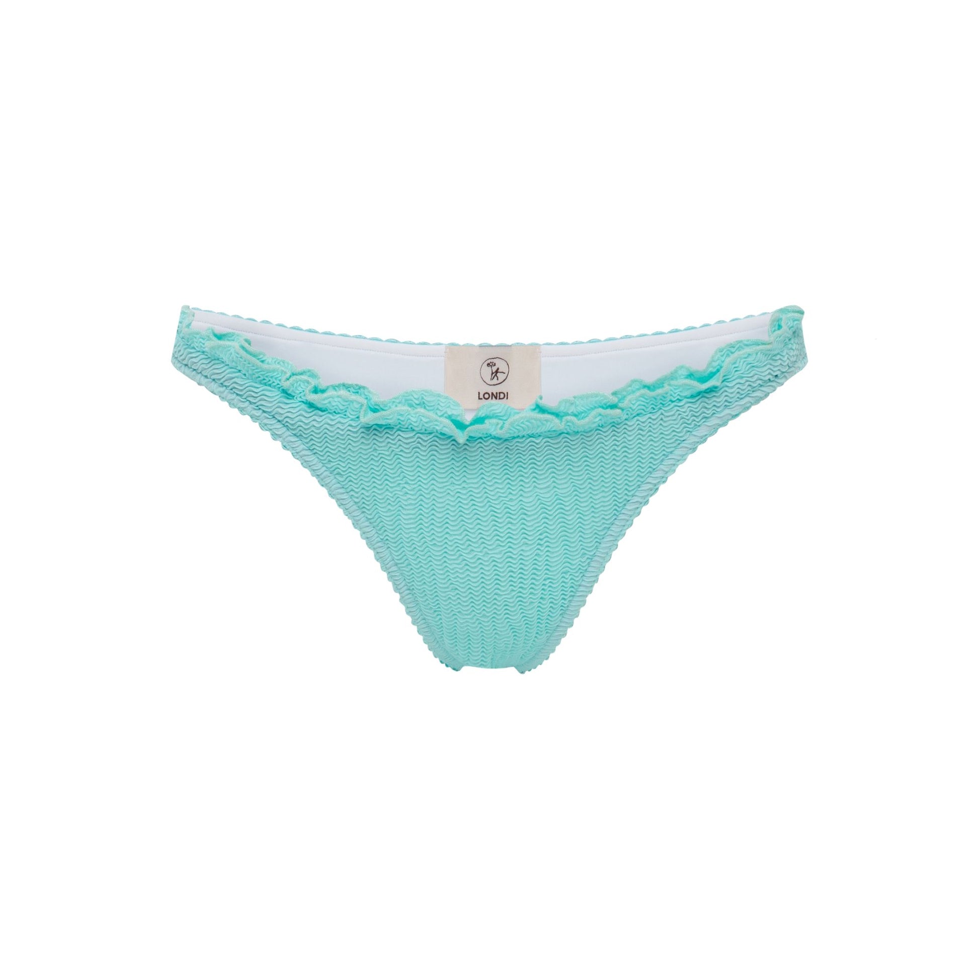 Mint ruffle bikini bottoms with scalloped trim