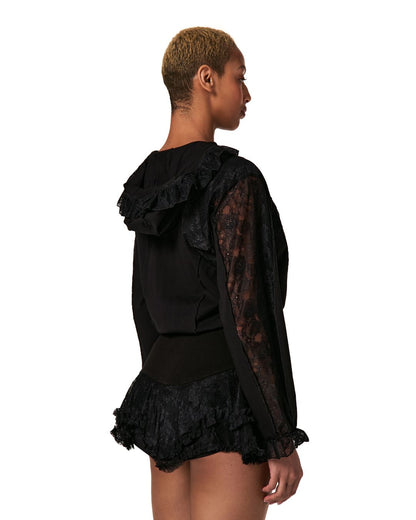 Hoodie with Lace in Black