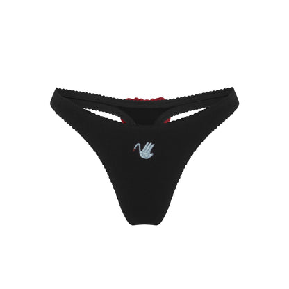 Thong with Swan and Heart in Black