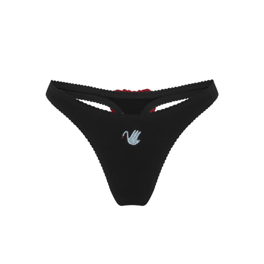 Thong with Swan and Heart in Black