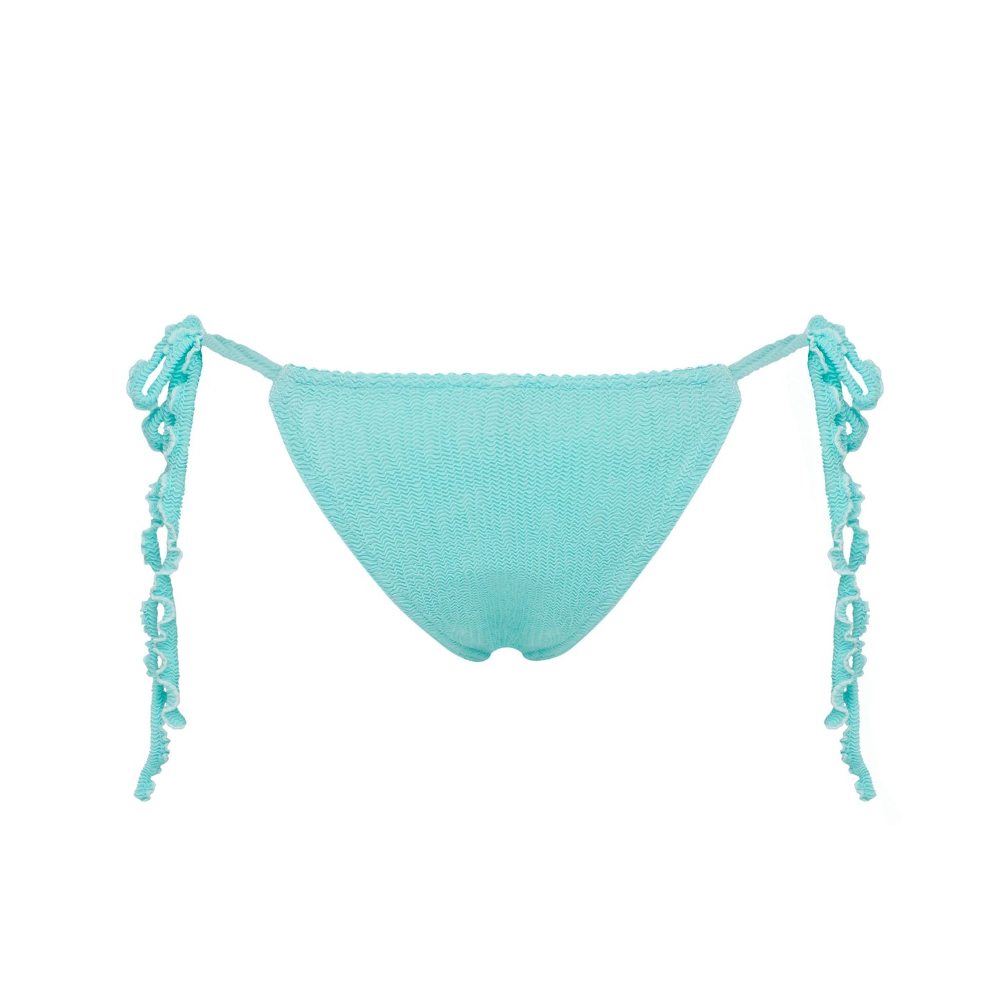 Mint triangular bikini bottoms with side tie tassels, scoop front