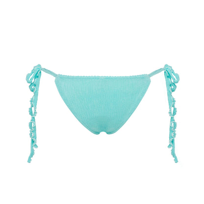 Mint triangular bikini bottoms with side tie tassels, scoop front
