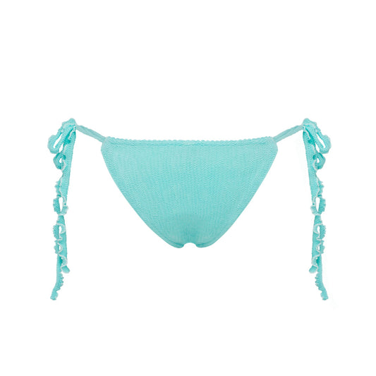 Mint triangular bikini bottoms with side tie tassels, scoop front