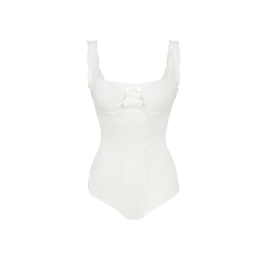 Wavy Bodysuit in White