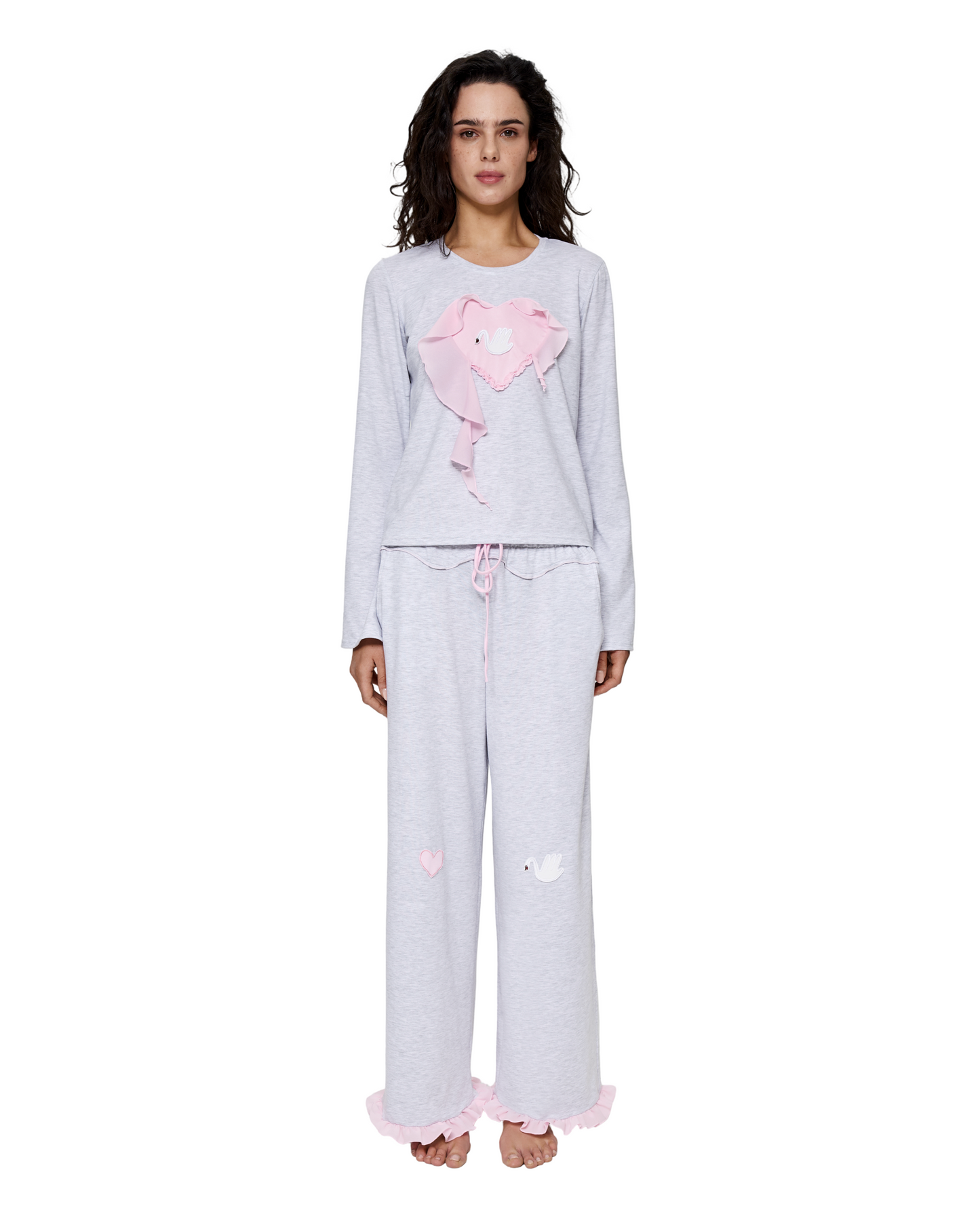 Top with Heart and Swan in Grey