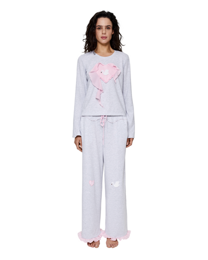 Top with Heart and Swan in Grey