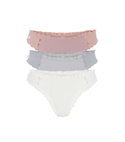 Pastel ribbed thong set: pink, light blue, white briefs, three-pack