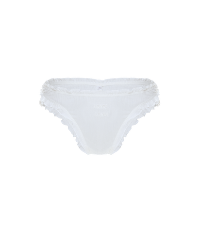 White tanga underwear with ruffled waistband and V-front, soft fabric