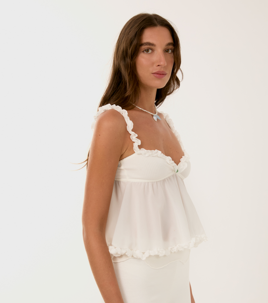 Top with Leaf in White