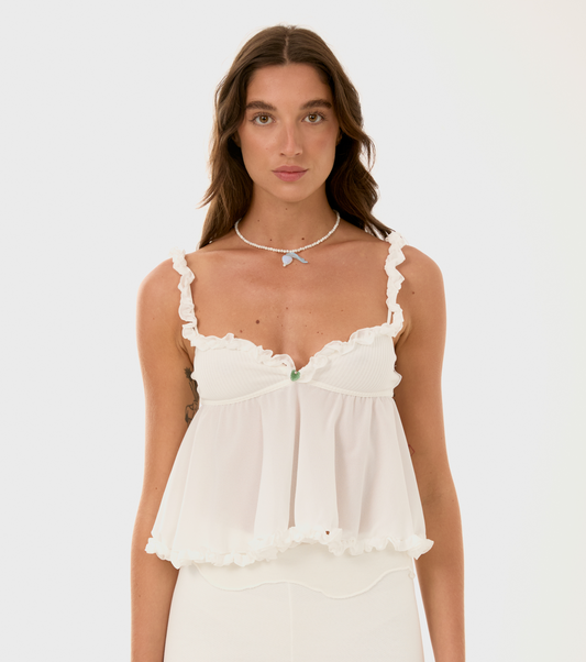 Top with Leaf in White