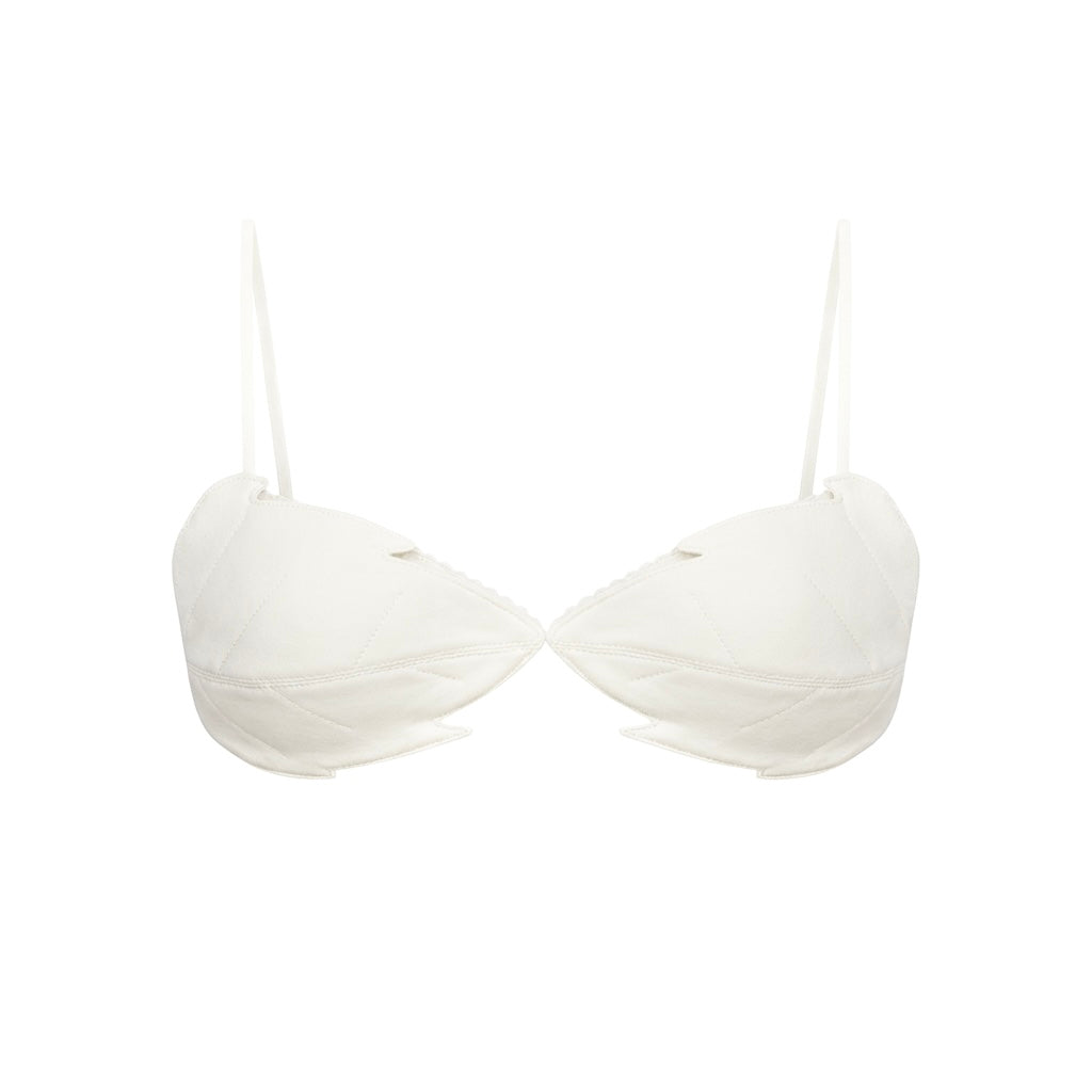 White bra with leaf applique, underwire, adjustable straps