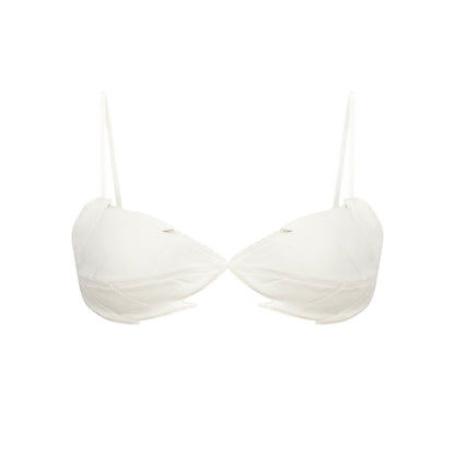 White bra with leaf applique, underwire, adjustable straps
