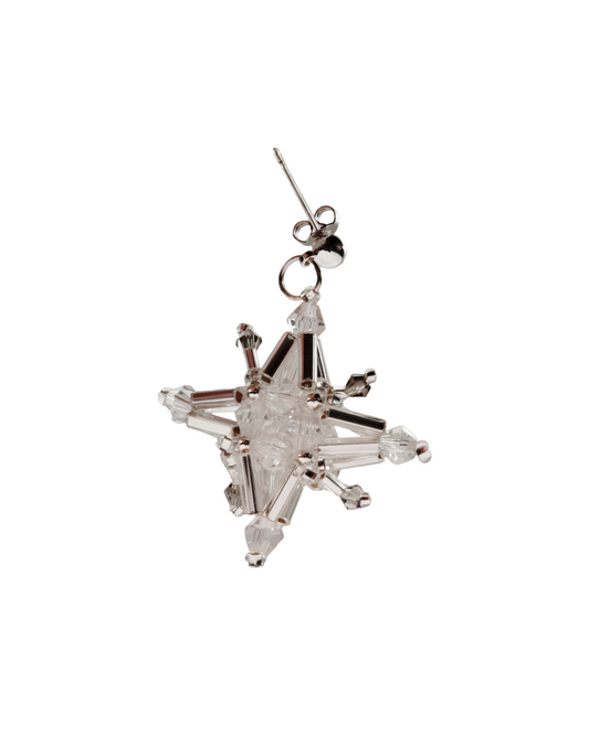 Silver-tone crystal starburst dangle earrings with hoop and clear drop stones