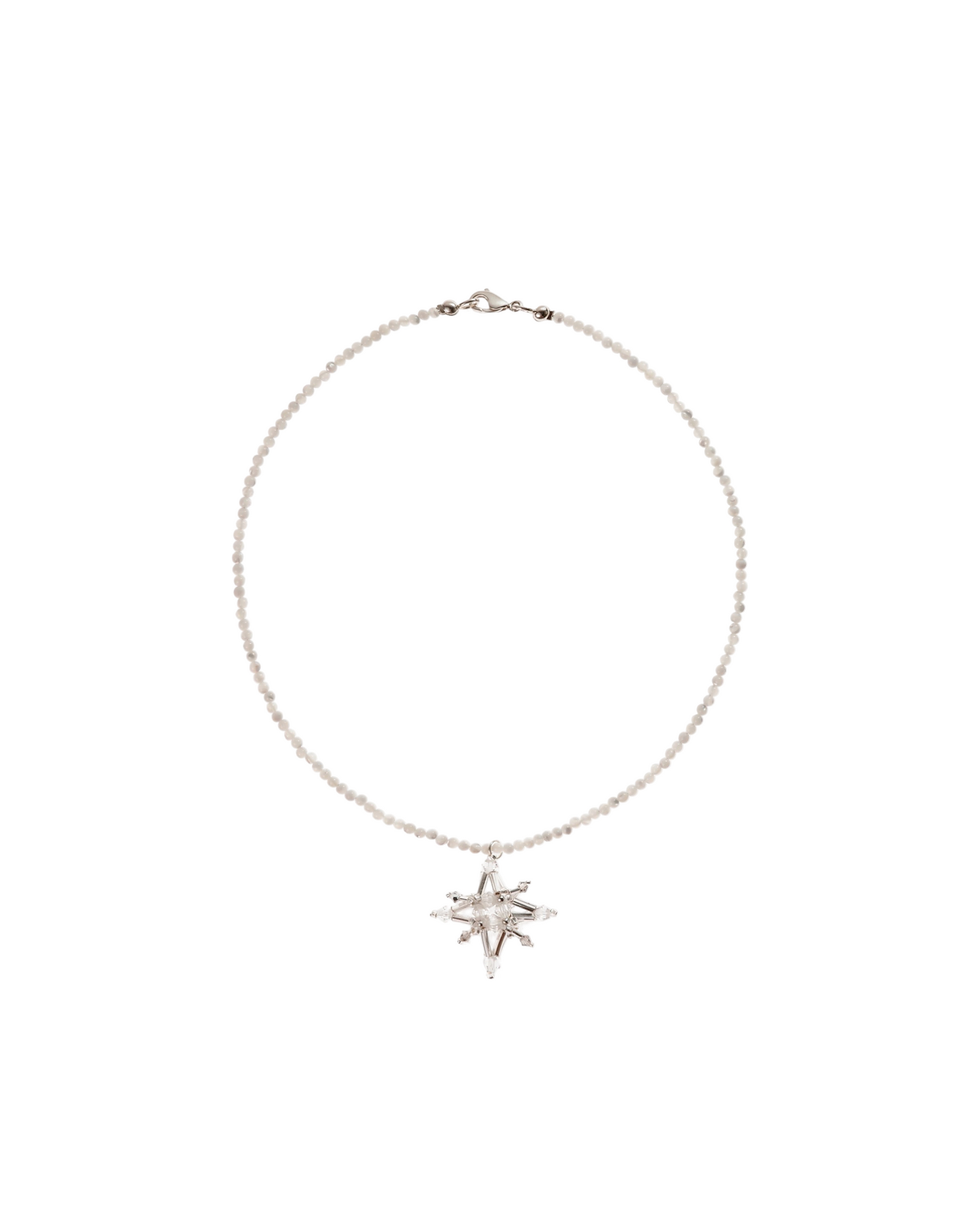 White pearl-bead necklace with dangling crystal star pendant