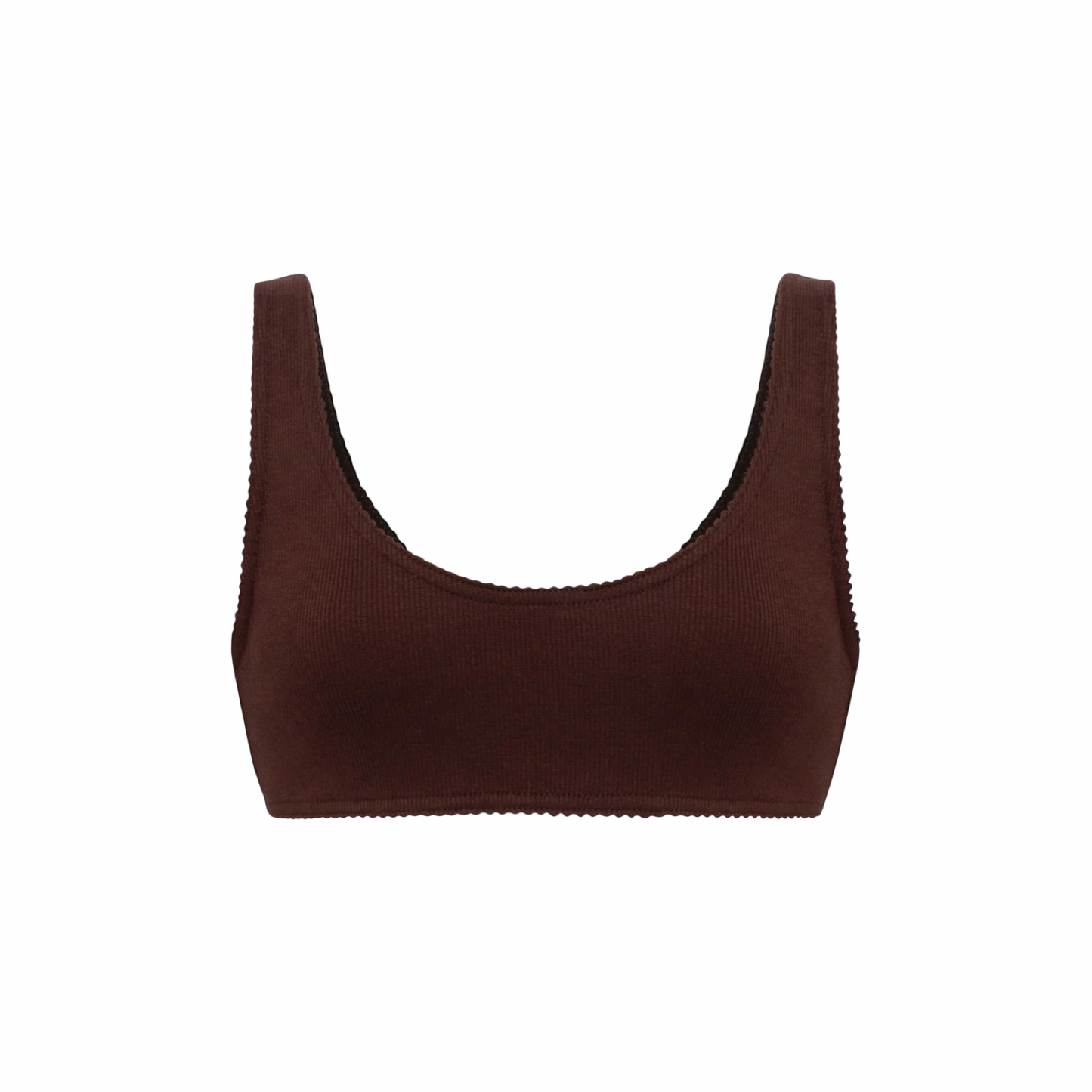 Brown basic sleeveless top with scoop neckline