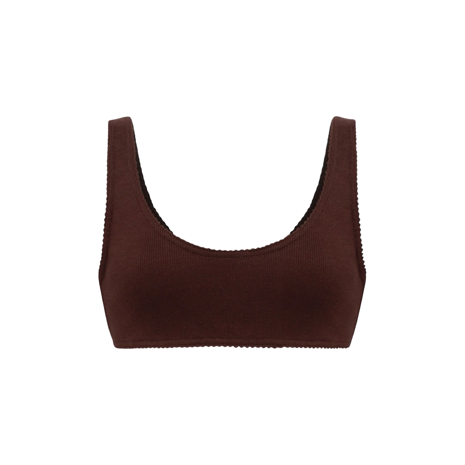 Brown basic sleeveless top with scoop neckline