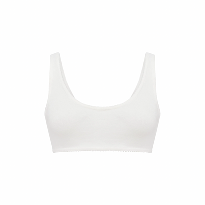 Basic white scoop-neck bralette top with wide straps