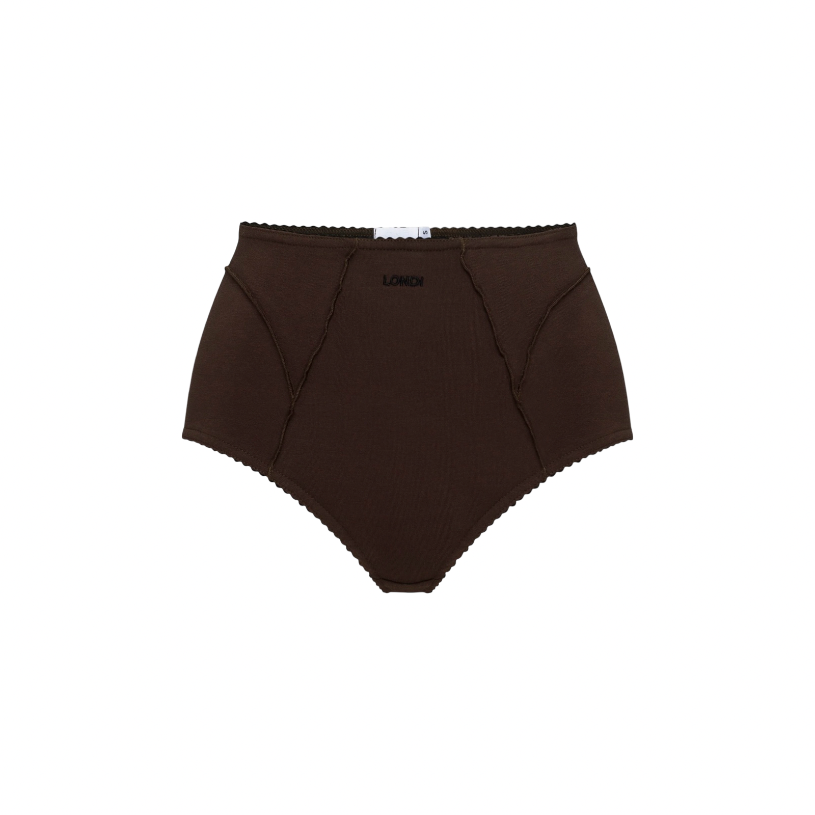 High-waisted brown briefs with elastic waistband and stitched front panels