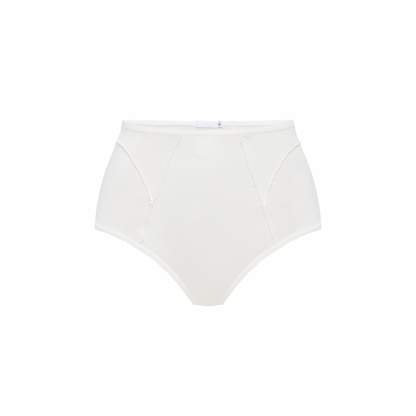 White high-waisted brief panties with smooth front and elastic waistband