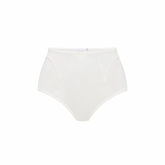 White high-waisted brief panties with smooth front and elastic waistband