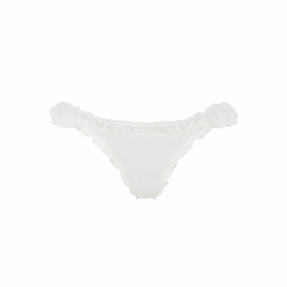 White tanga with frilled edges and scalloped trim