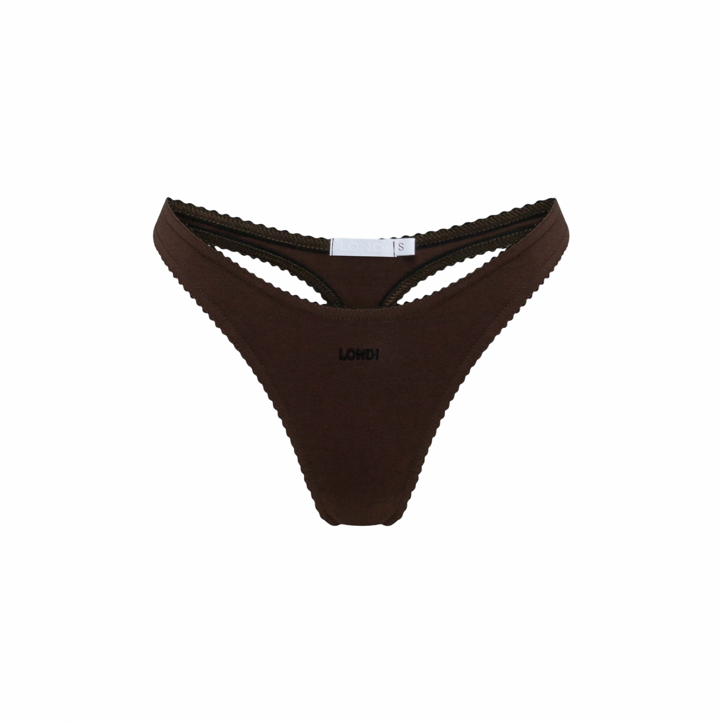 Brown lace-trim thong with front V-cut