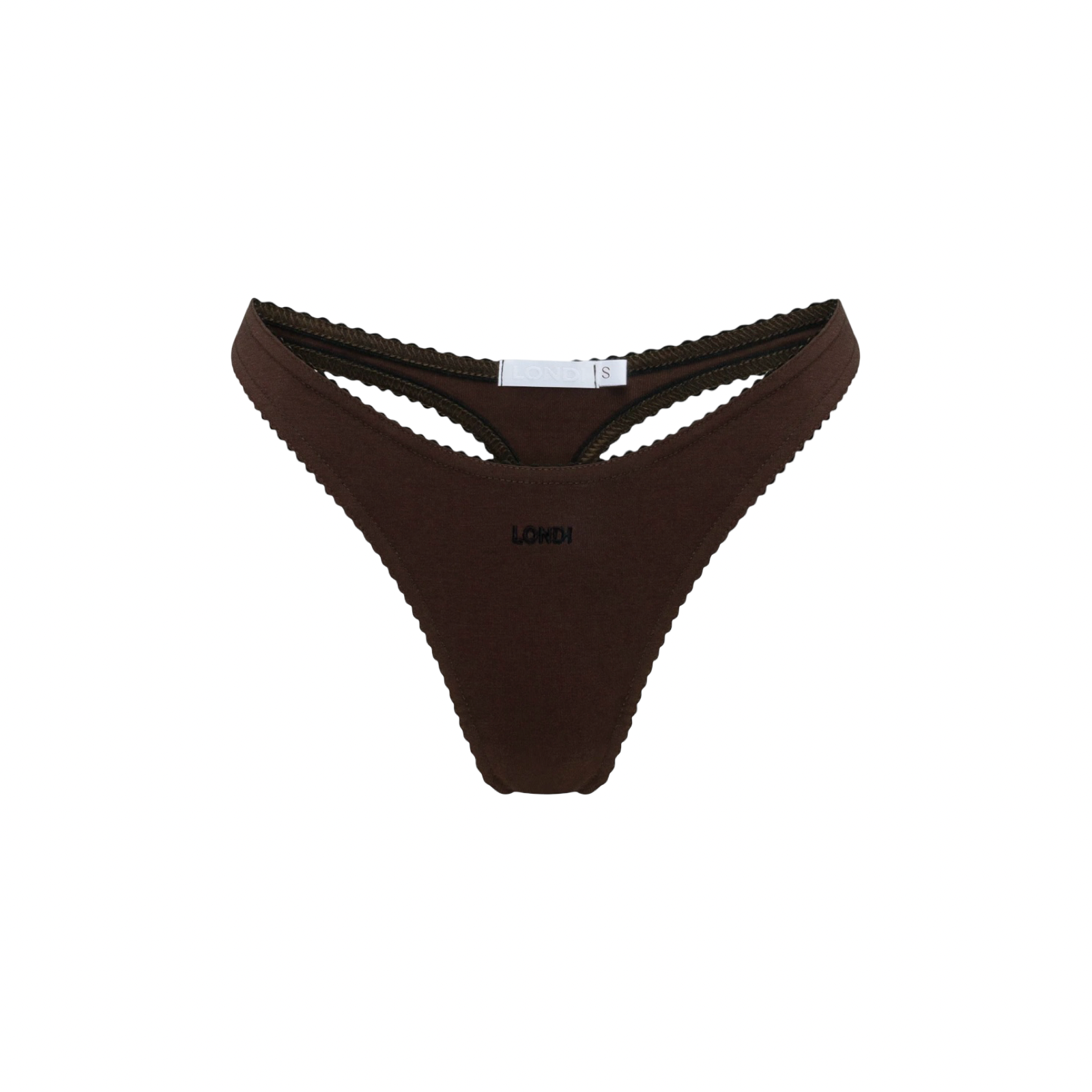 Brown lace-trim thong with front V-cut