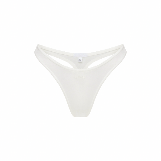 White basic thong underwear with V-cut front and smooth fabric