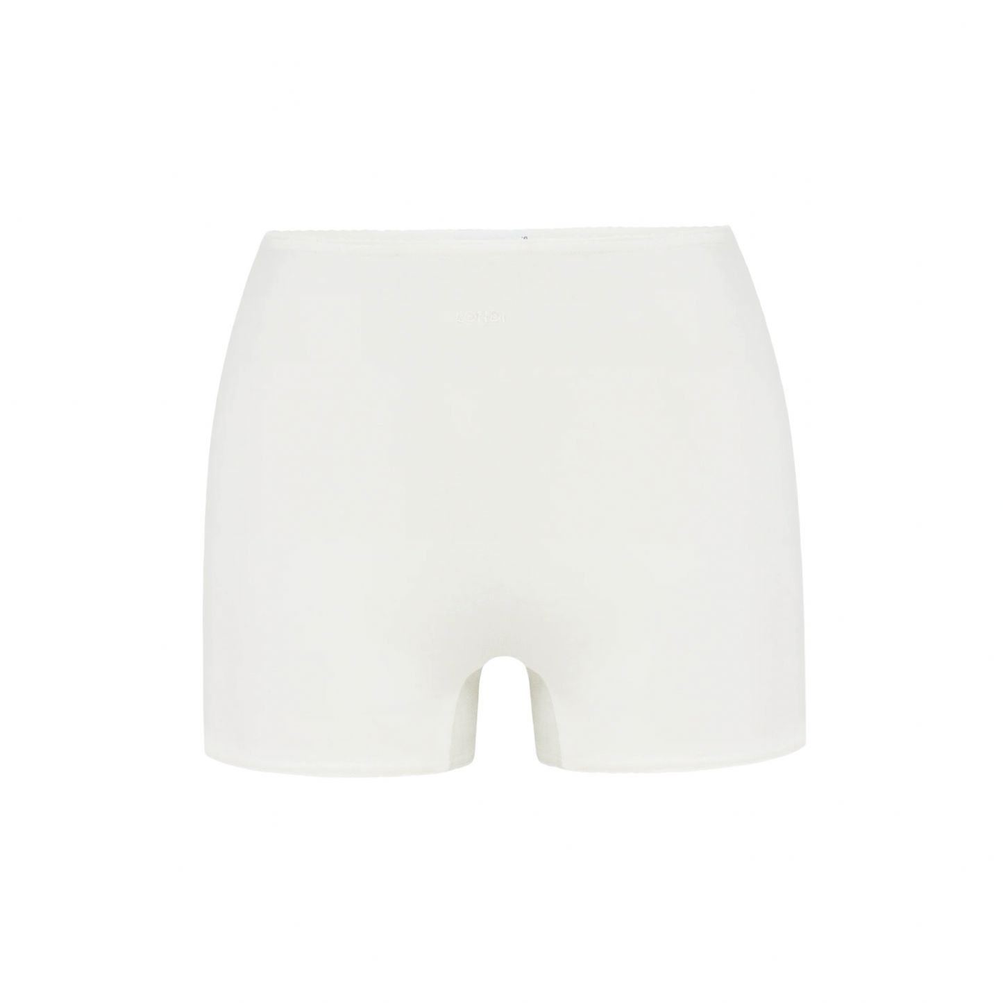 White basic shorts, flat front with waistband and straight hem