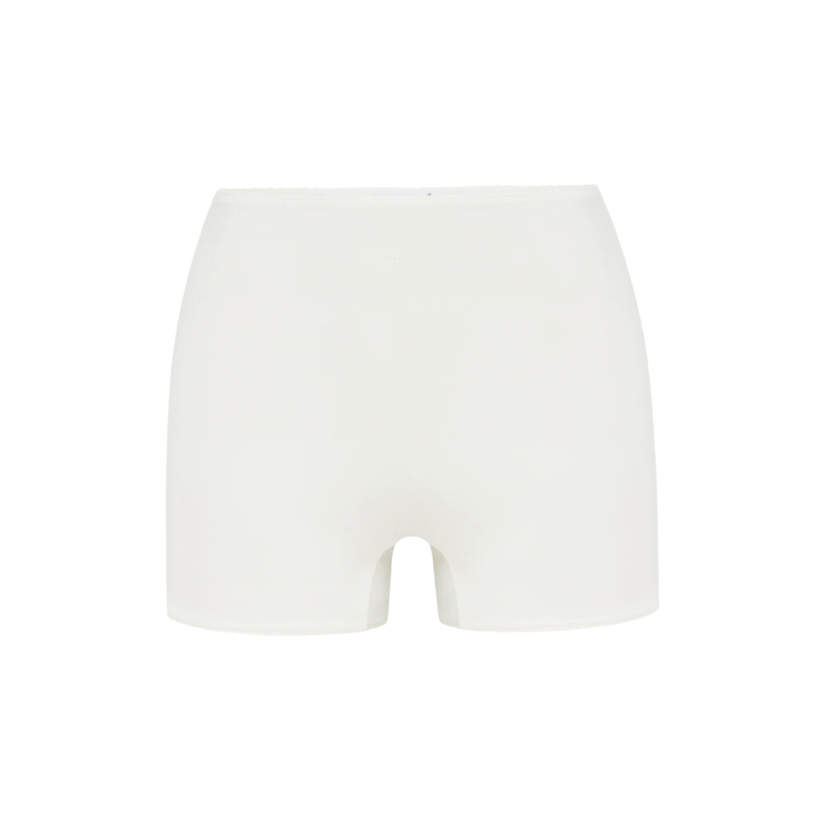 White basic shorts, flat front with waistband and straight hem
