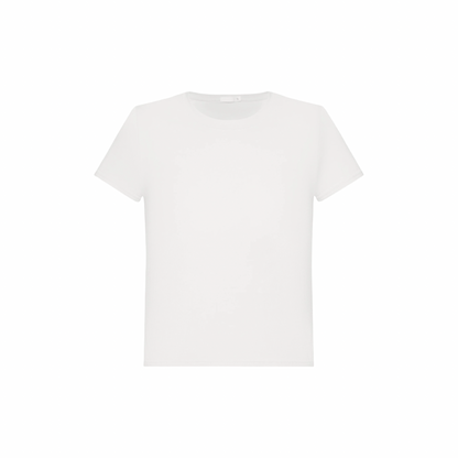 Basic white crew-neck T-shirt with short sleeves