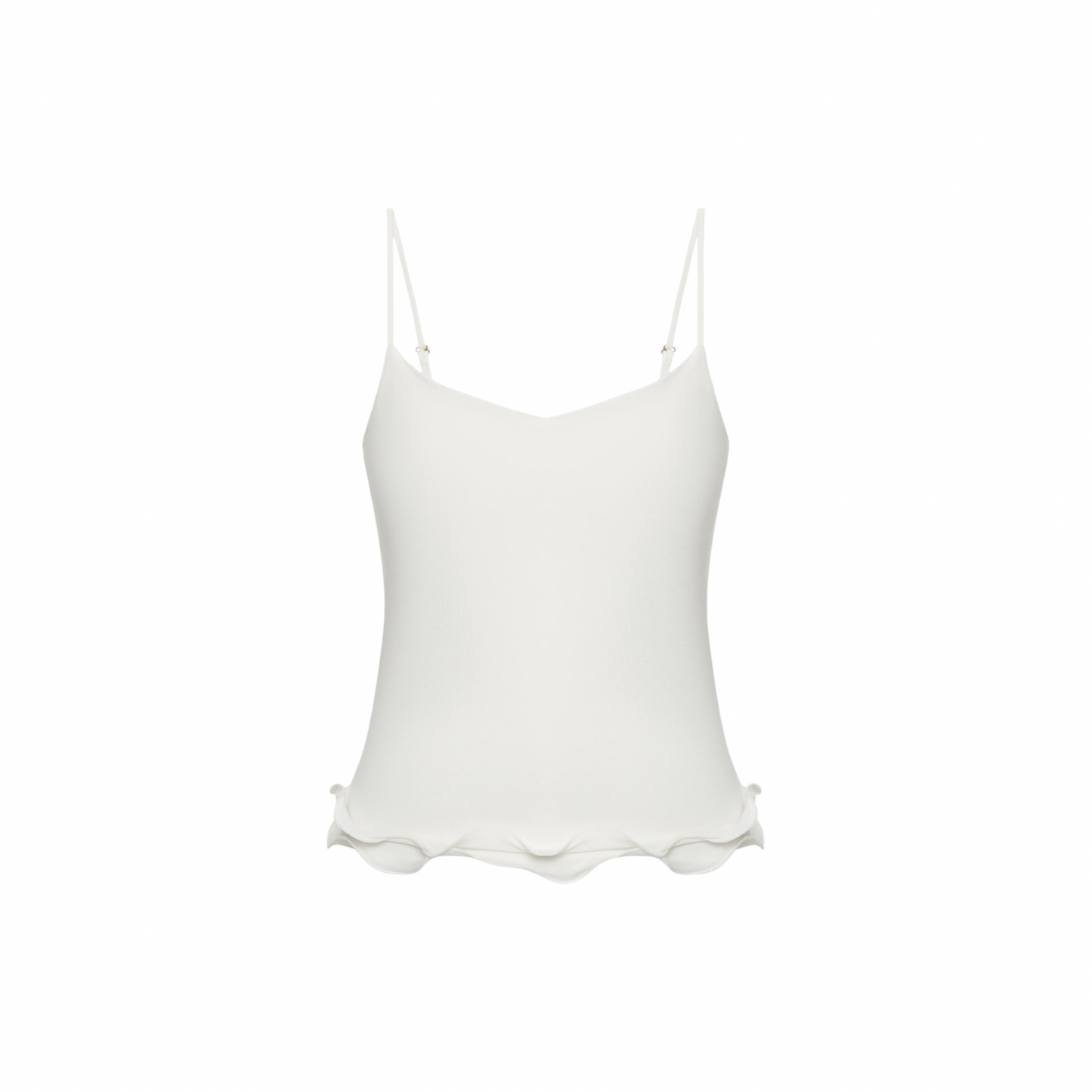 White double-layer tank top with spaghetti straps and wavy hem