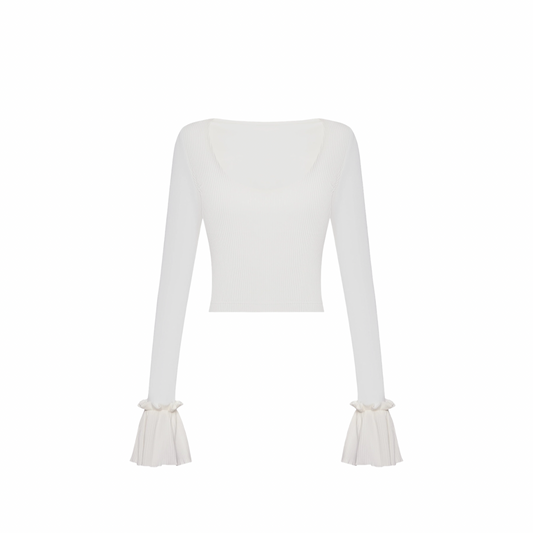 Long Sleeve with Ruffles in White