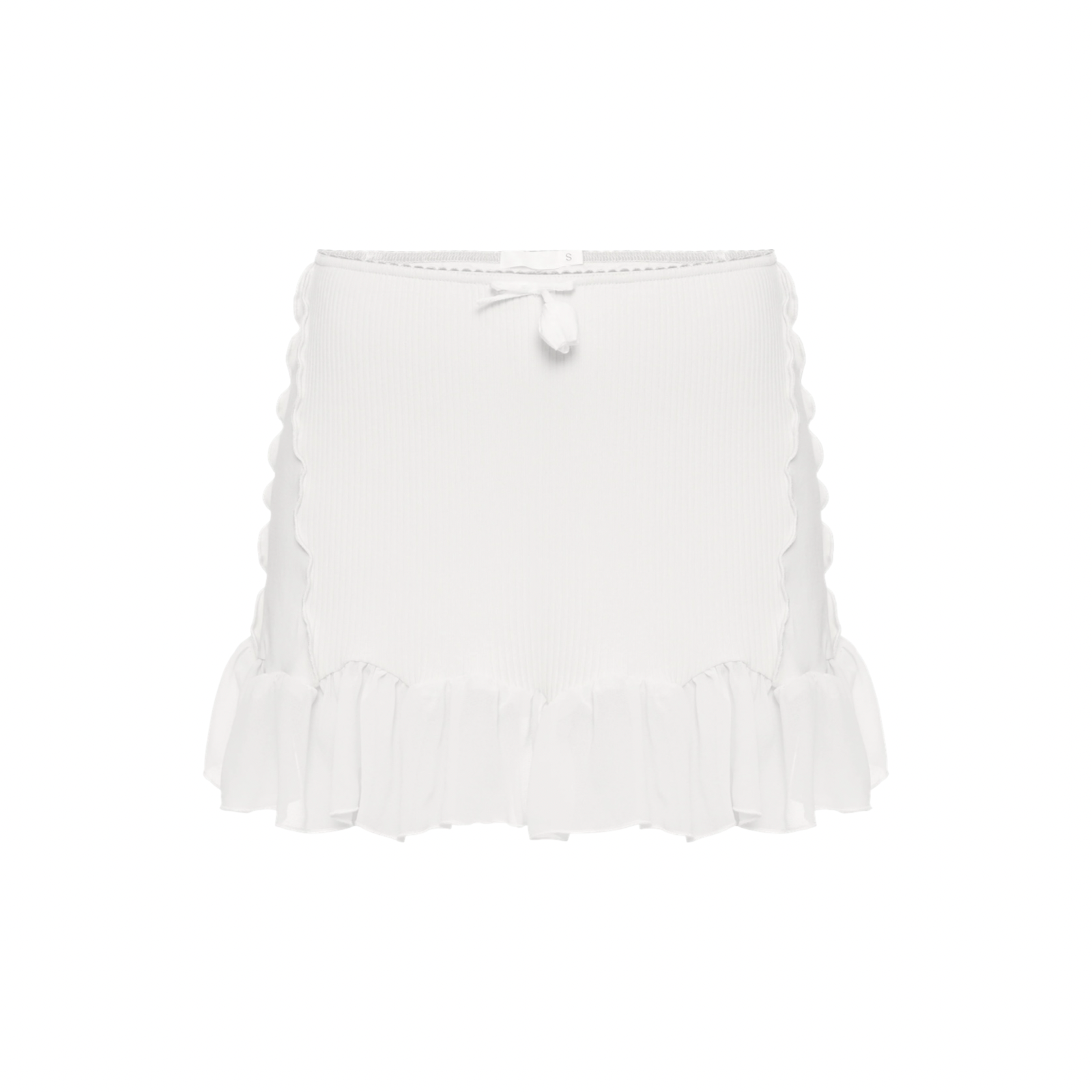 White ruffle skort with tied elastic waistband and layered hem