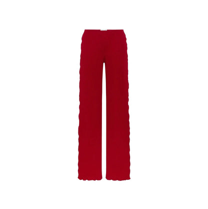 Burgundy pajama pants with elastic waistband, straight legs