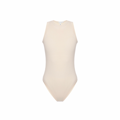Beige sleeveless crew-neck bodysuit