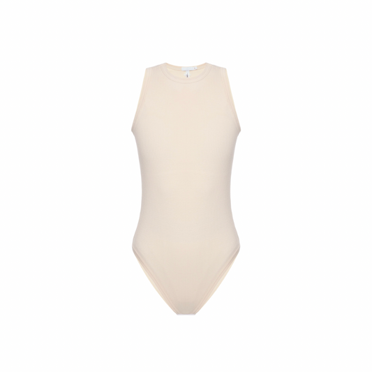 Beige sleeveless crew-neck bodysuit