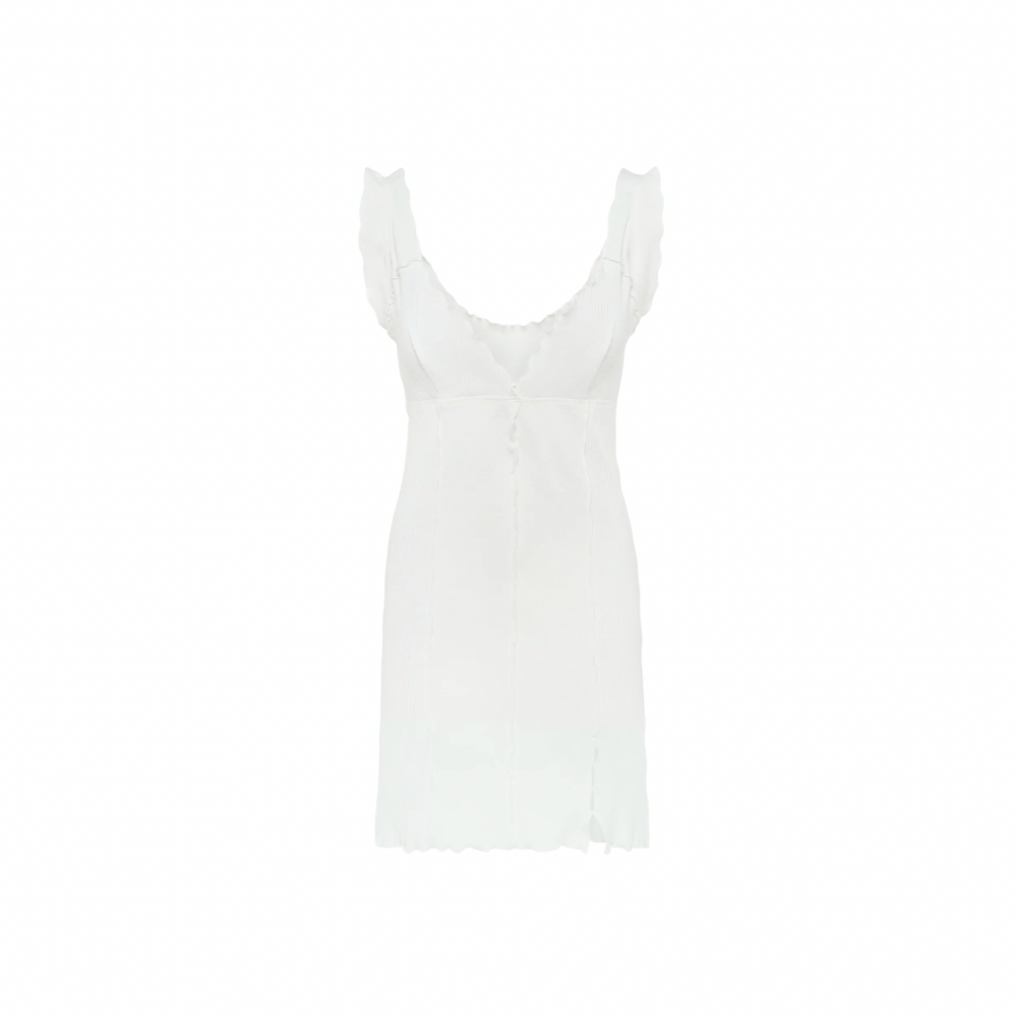 White wavy dress, sleeveless with scoop neck and fitted bodice