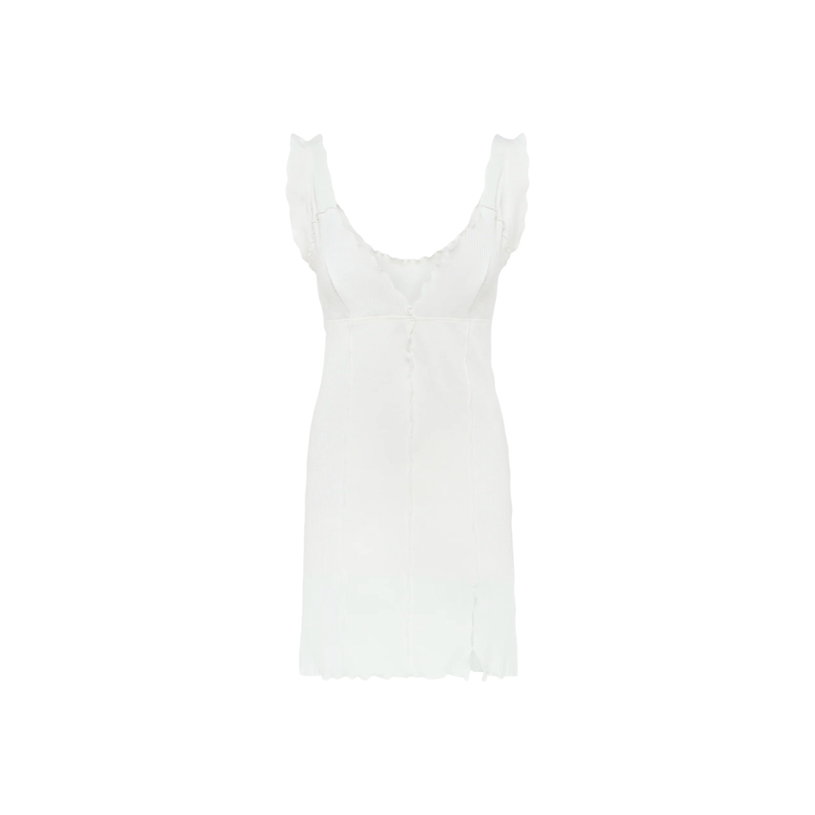 White wavy dress, sleeveless with scoop neck and fitted bodice
