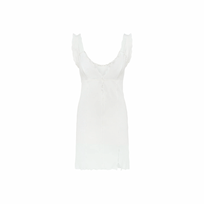 White wavy dress, sleeveless with scoop neck and fitted bodice