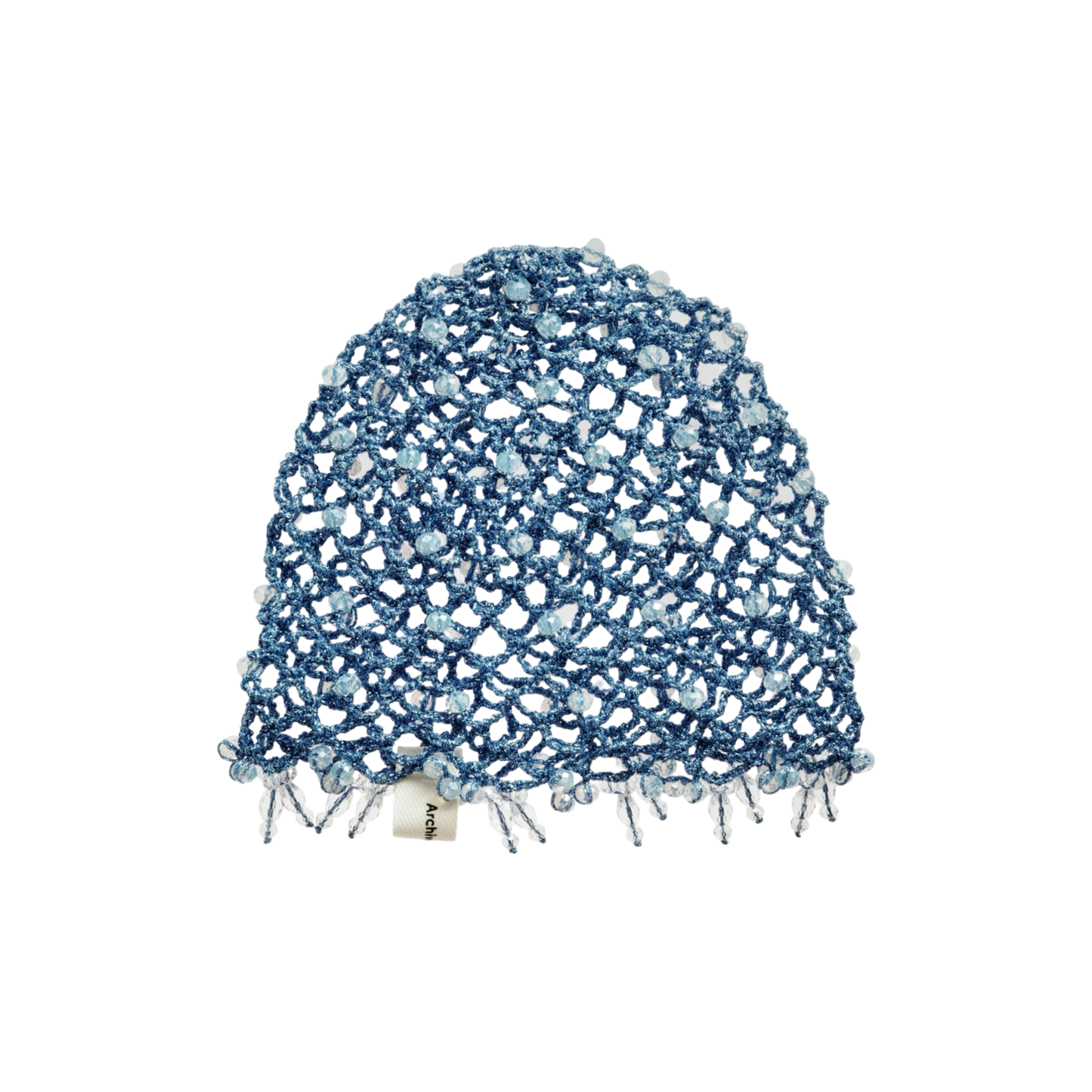 Boho blue mesh hat with short fringe trim