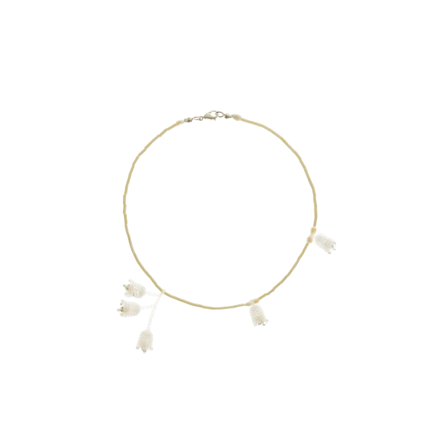 Delicate necklace with cream cord and three small white tassel charms