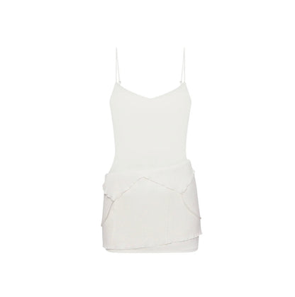 White spaghetti-strap mini dress with layered skirt