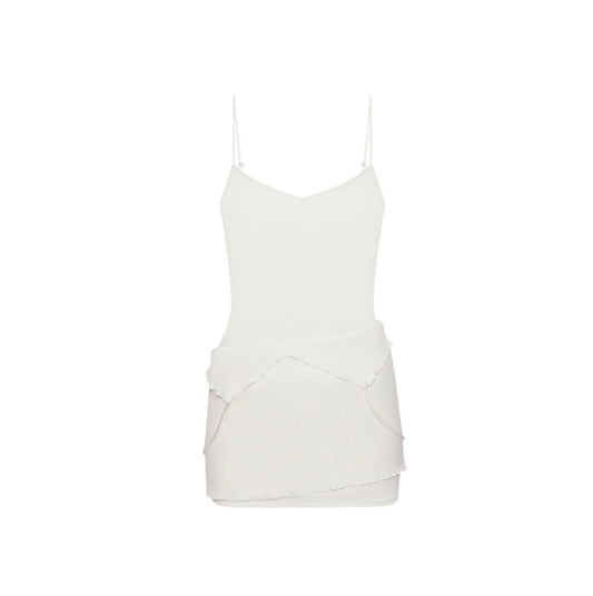 White spaghetti-strap mini dress with layered skirt