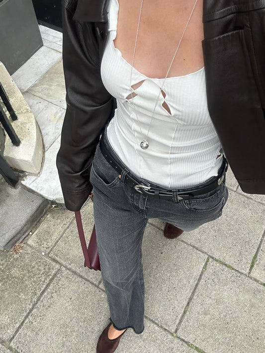 Wavy Bodysuit in White