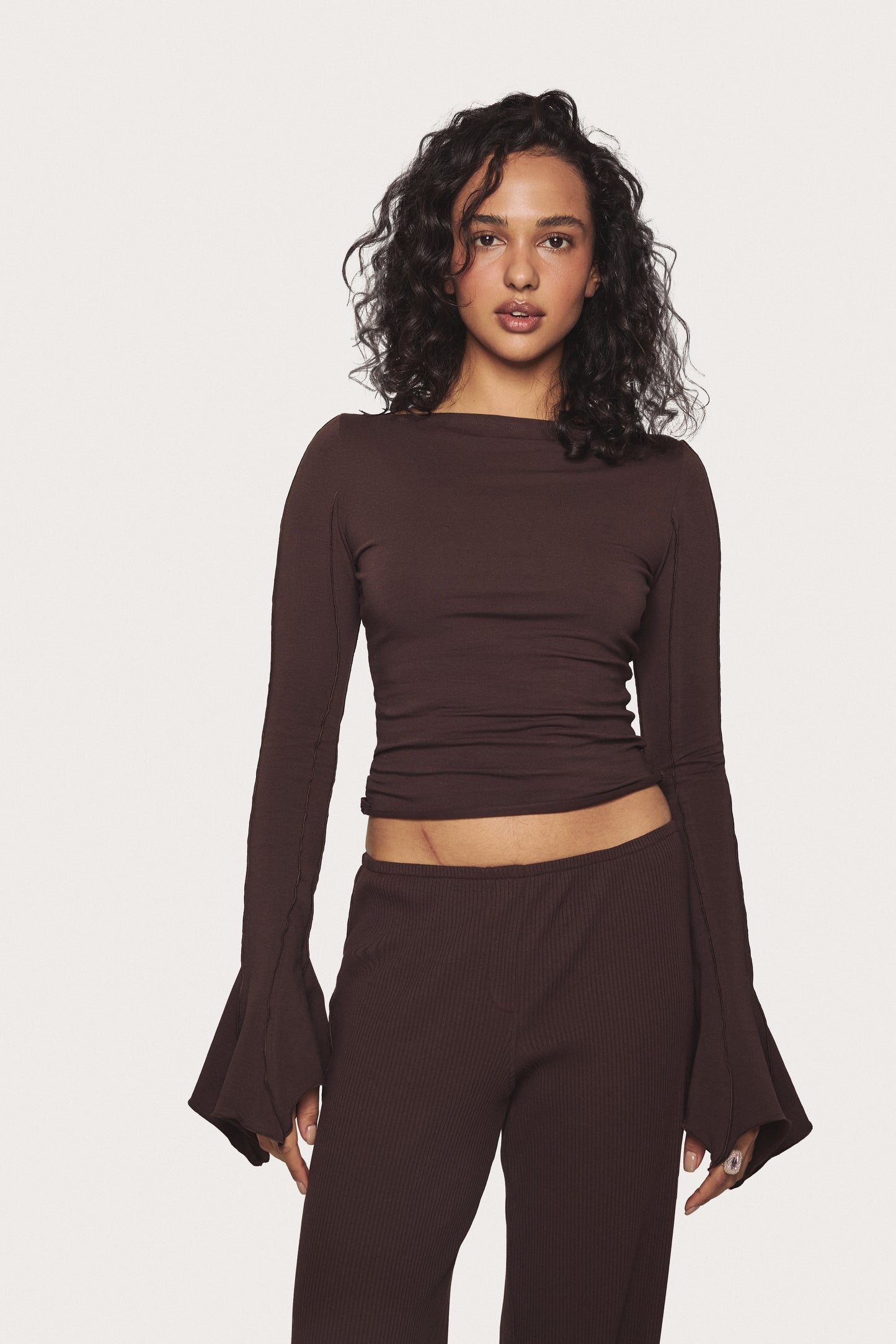 Drape Long-Sleeve in Brown