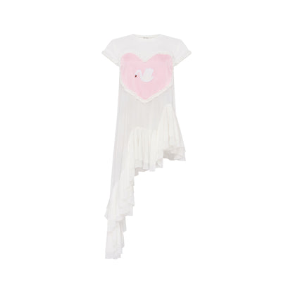 Top with Heart and Ruffles in White