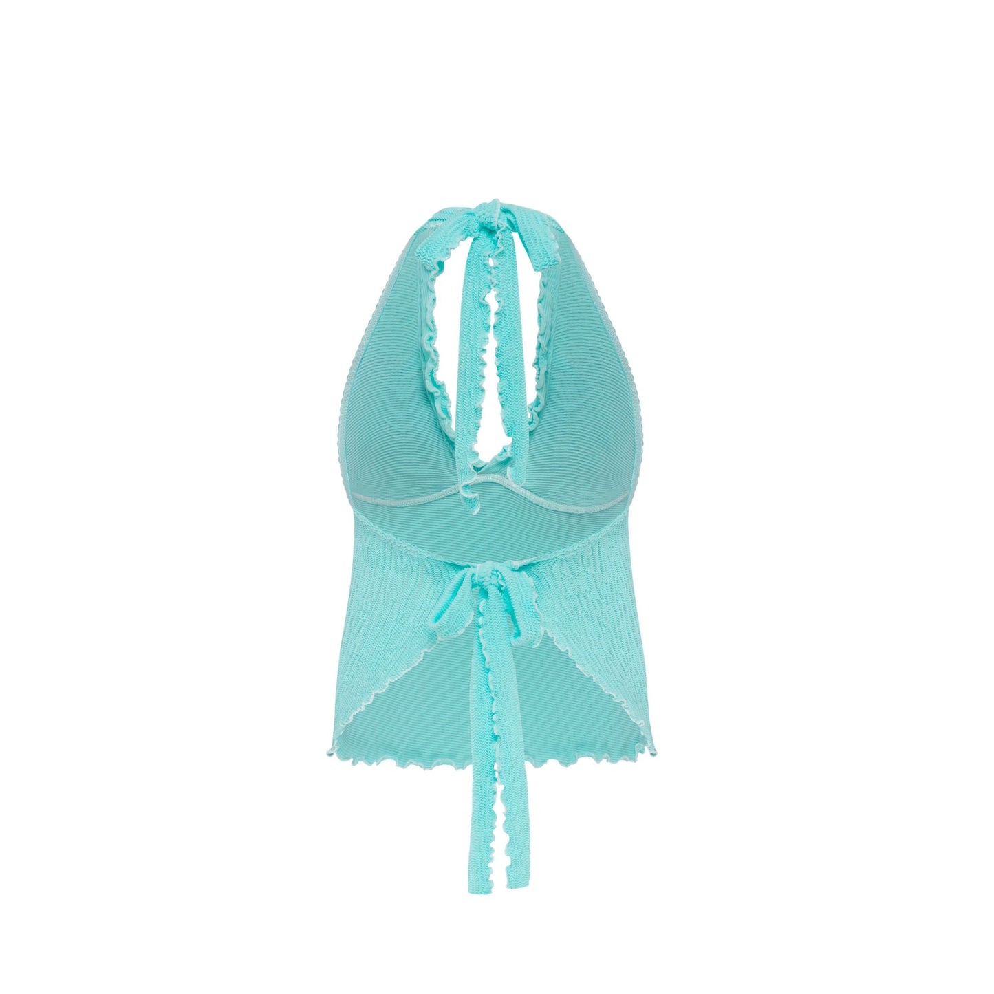 Mint tankini top with open back and tied halter straps