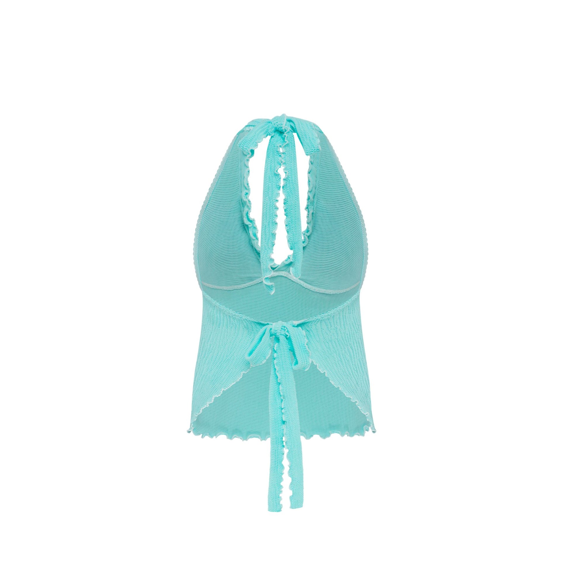 Mint tankini top with open back and tied halter straps