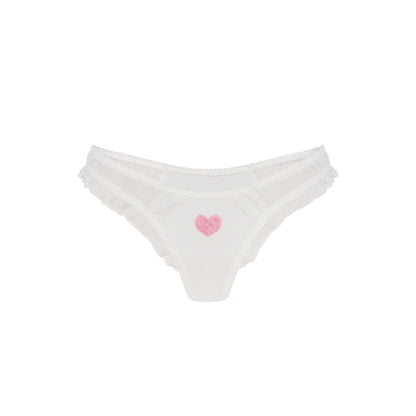 Tanga with Ruffles and Heart in White